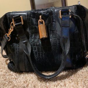 Olivia Harris Black Velvet Snakeskin and Gold Purse